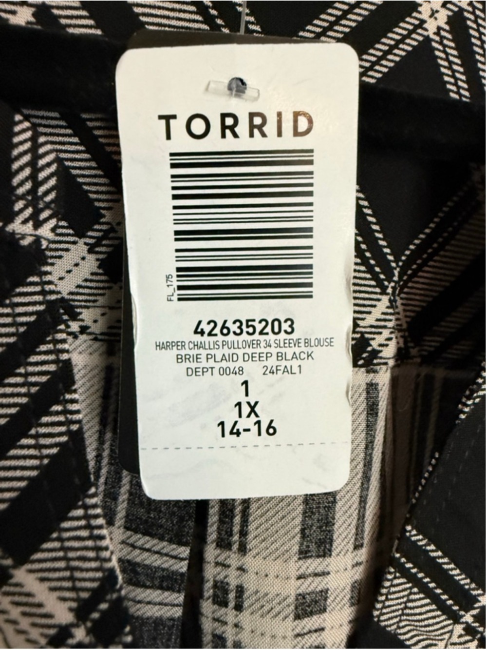 Women's Torrid Harper Plaid Challis 3/4 Sleeve Top 1X - Picture 4 of 8